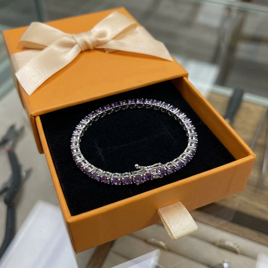 ZEVORA Amethyst Tennis Bracelet – Handmade White Gold & Amethyst Jewelry