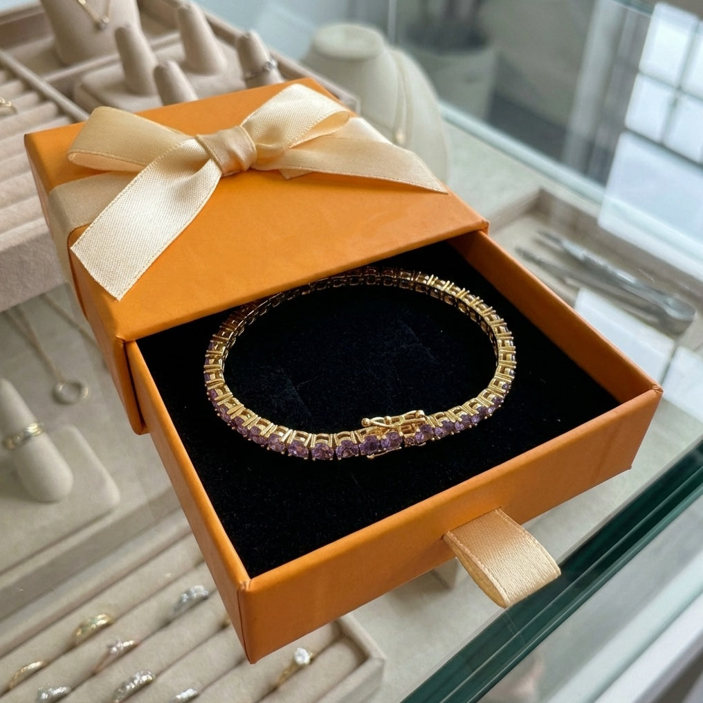 ZEVORA Amethyst Tennis Bracelet – Handmade White Gold & Amethyst Jewelry