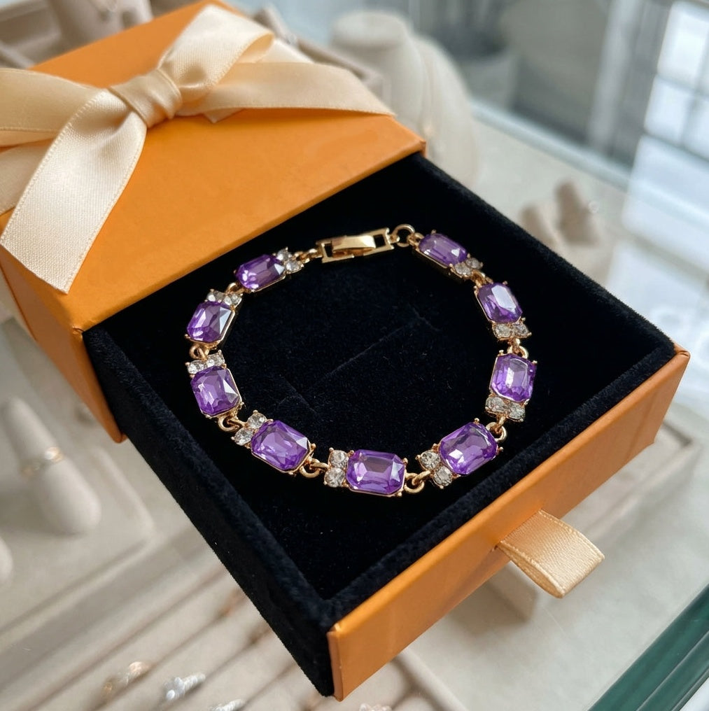 ZEVORA Valleria Amethyst Charm Bracelet – Handmade Gold & Amethyst Jewelry