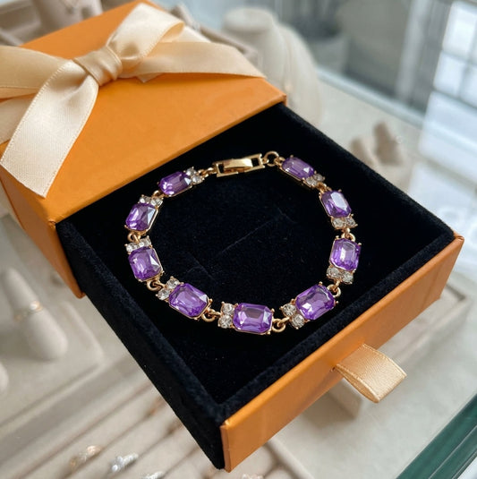 ZEVORA Valleria Amethyst Charm Bracelet – Handmade Gold & Amethyst Jewelry
