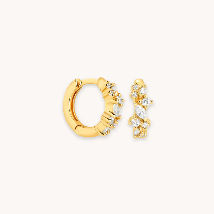 ZEVORA Crystal Cluster Huggies – Gold