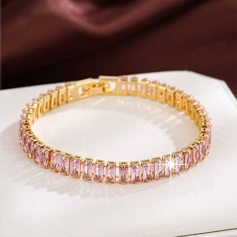 ZEVORA Pink Sapphire Vertéa Tennis Bracelet – Handmade Gold Jewelry