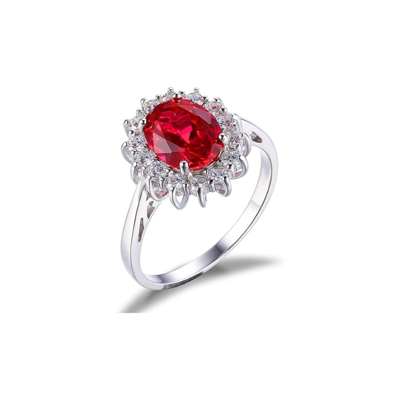 ZEVORA Classic Ruby Halo Ring – Handmade White Gold & Ruby Halo Jewelry