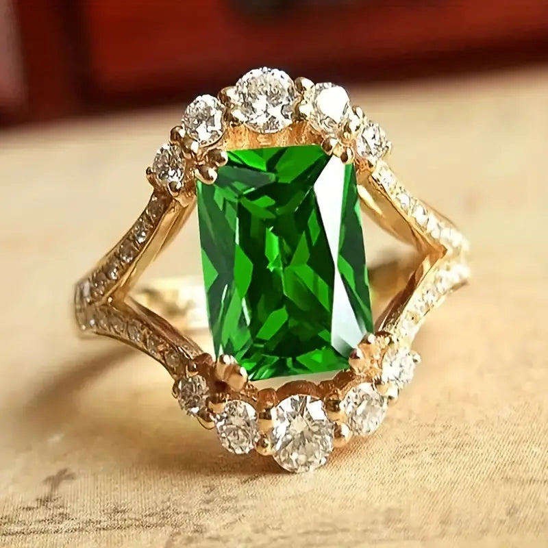 ZEVORA Elisova Grenthal Ring – 18K Gold Emerald Stone Statement Ring