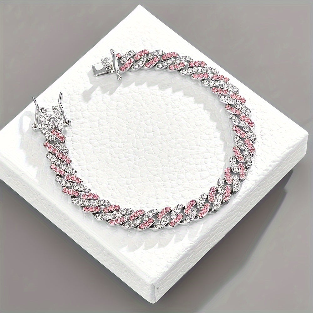 ZEVORA Arctic Blush Cuban Bracelet – Handmade White Gold & Pink Sapphire Jewelry