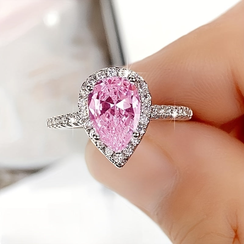 ZEVORA Teardrop Pink Sapphire Ring – Handmade White Gold & Pink Sapphire Jewelry