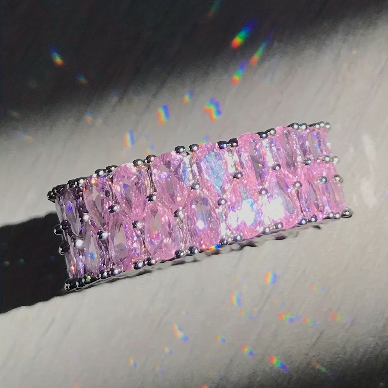 ZEVORA Blush Cascade Eternity Ring – Handmade White Gold & Pink Sapphire Jewelry