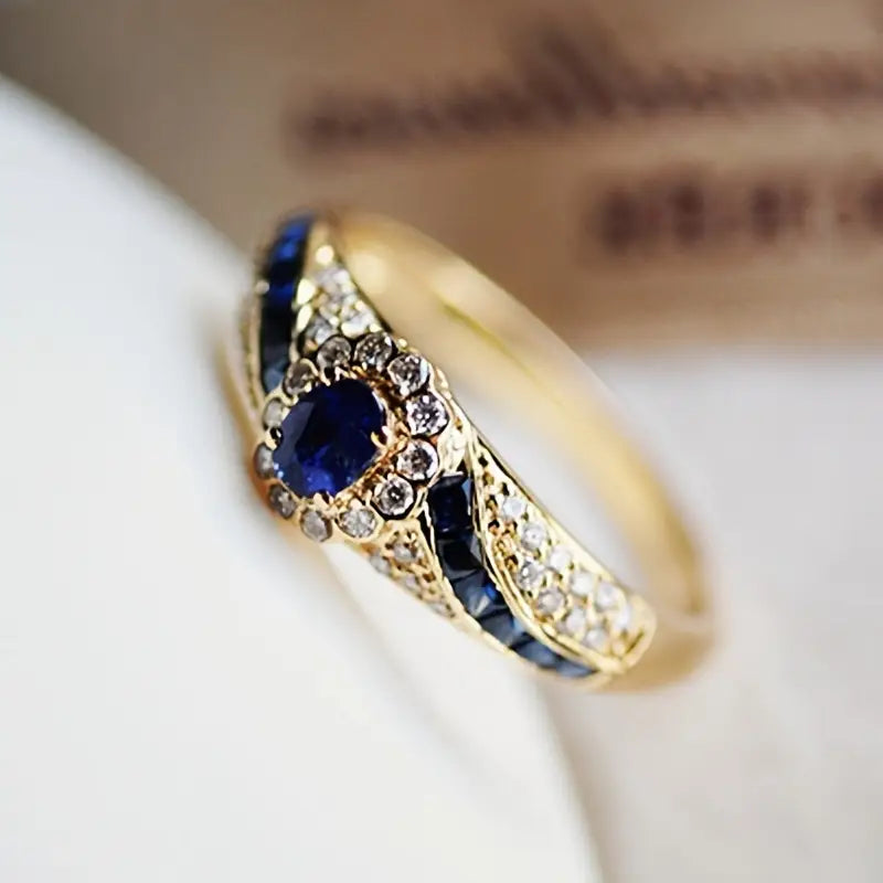 ZEVORA Avelisse Moraziel Ring – 18K Gold Sapphire Stone Statement Ring