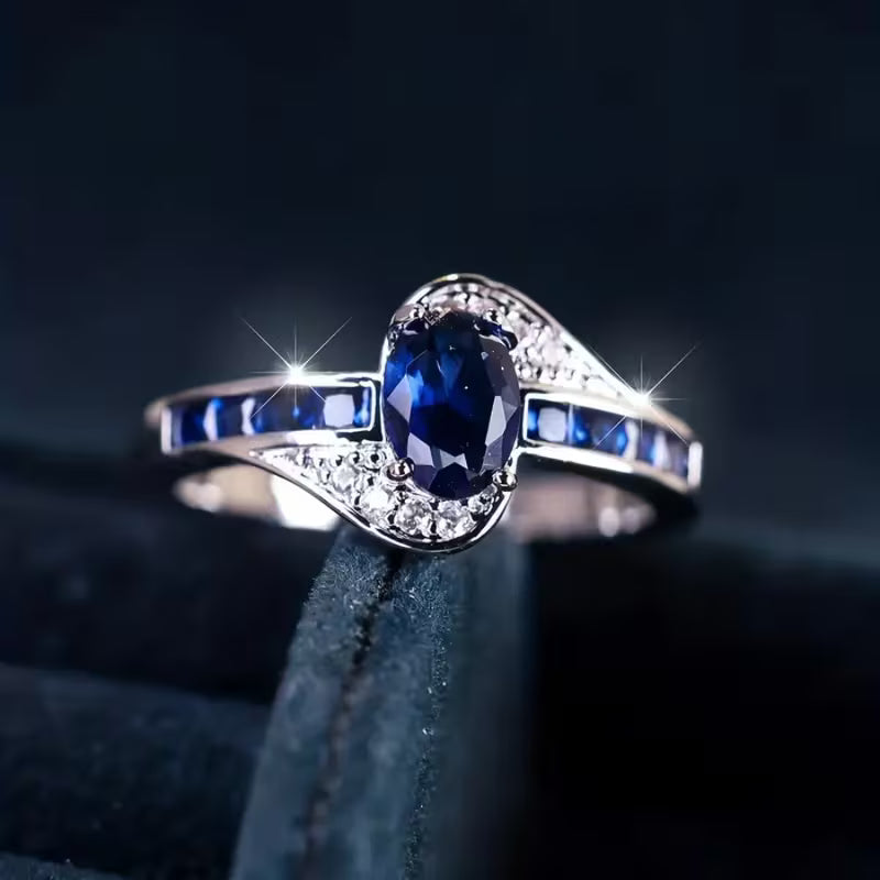 ZEVORA Sapphire Flow Ring – Handmade White Gold & Blue Sapphire Jewelry