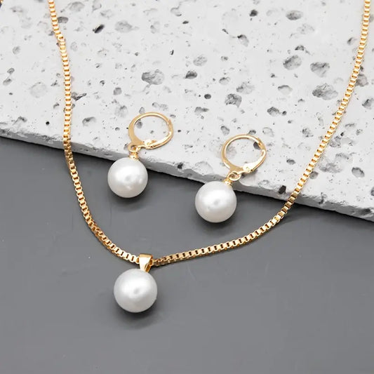 ZEVORA Golden Grace Pearl Jewelry Set – Gold