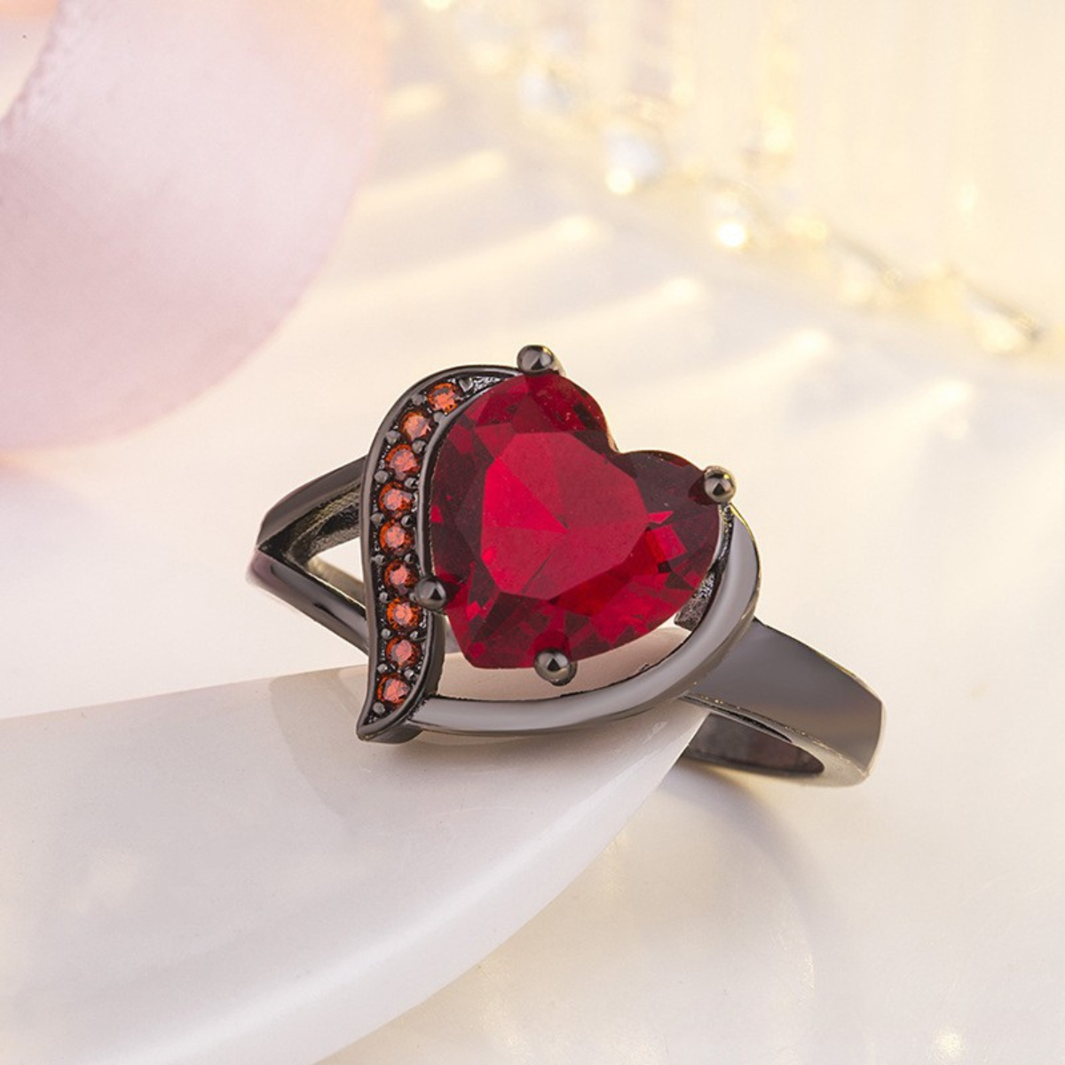 ZEVORA Calindra Rosethorne Ring – Handmade White Gold & Ruby Rose-Inspired Jewelry