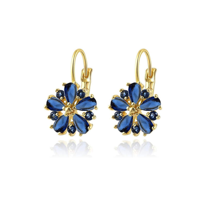 ZEVORA Calina Flower Earrings – Gold Blue Sapphire Floral Stud Earrings