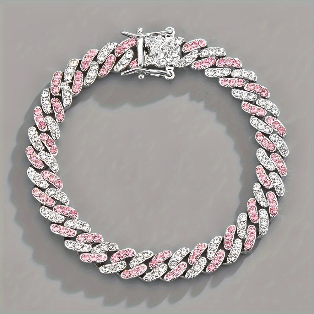 ZEVORA Arctic Blush Cuban Bracelet – Handmade White Gold & Pink Sapphire Jewelry