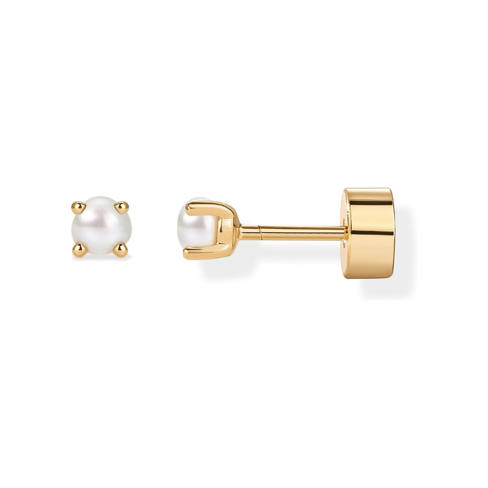 ZEVORA Dainty Pearl Stud Earrings – Gold Freshwater Pearl Classic Stud Earrings
