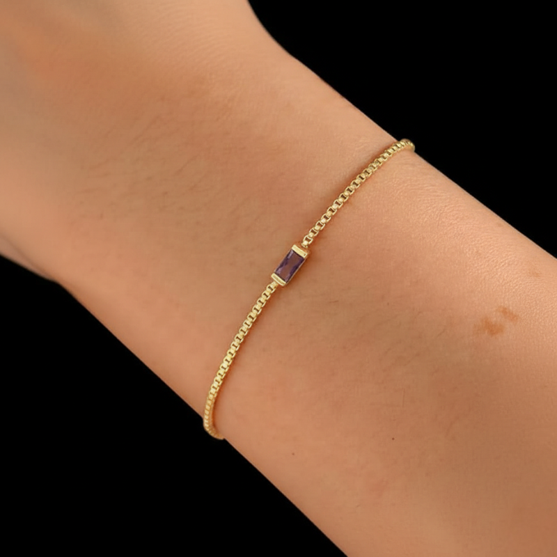 ZEVORA Minimalist Amethyst Bracelet – Handmade Gold Jewelry
