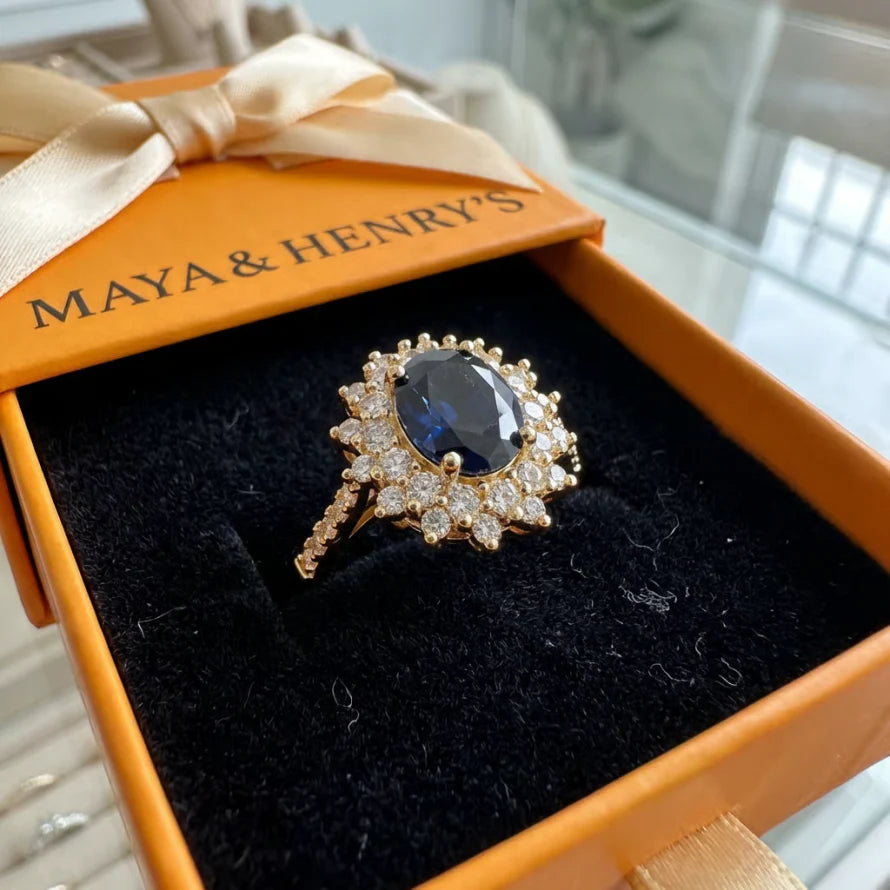 ZEVORA Vionne Saphirae Ring – 16K Gold & White Gold Sapphire Statement Ring