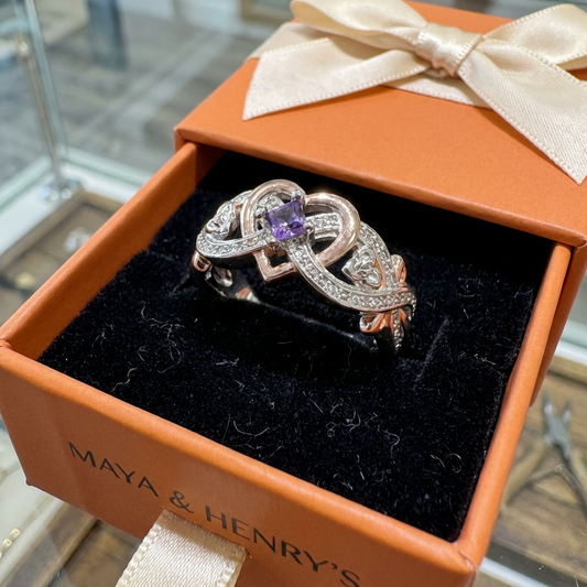 ZEVORA Violetheart Ring – 18K Mixed Gold & Silver Amethyst Statement Ring
