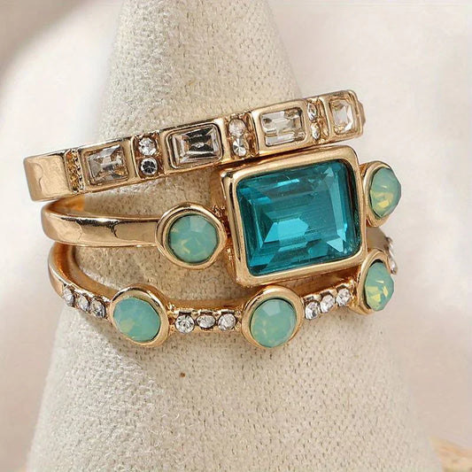 ZEVORA Timeless Azure Ring Set – Handmade Gold & Blue Stone Stackable Ring Set