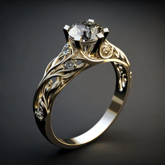 ZEVORA Exquisite Exotic Zirconia Ring – Handmade Gold & Zirconia Diamond-Like Statement Jewelry