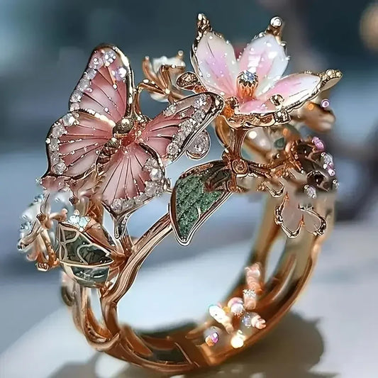 ZEVORA Nature Bright Butterfly Zirconia Ring – Gold