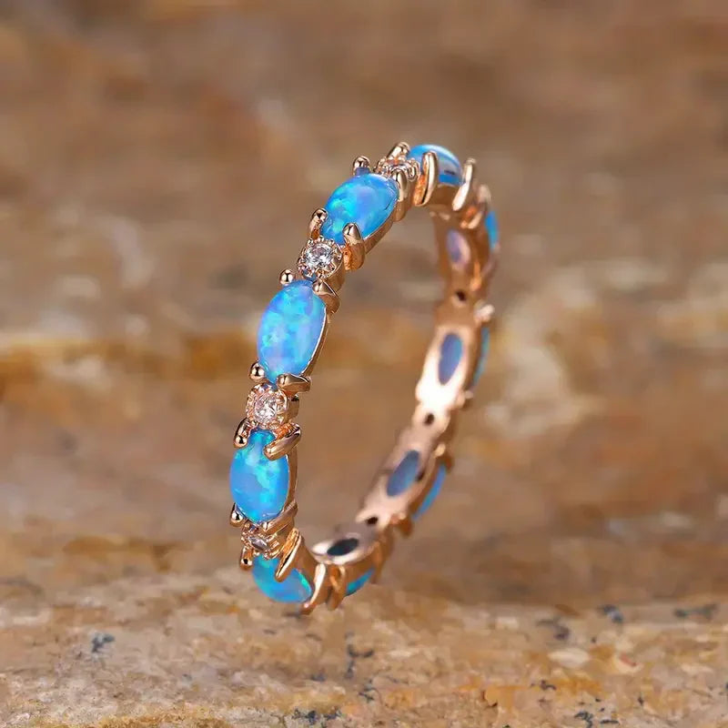 ZEVORA Elegant Blue Opal Ring – 16K Gold Blue Opal Gemstone Ring