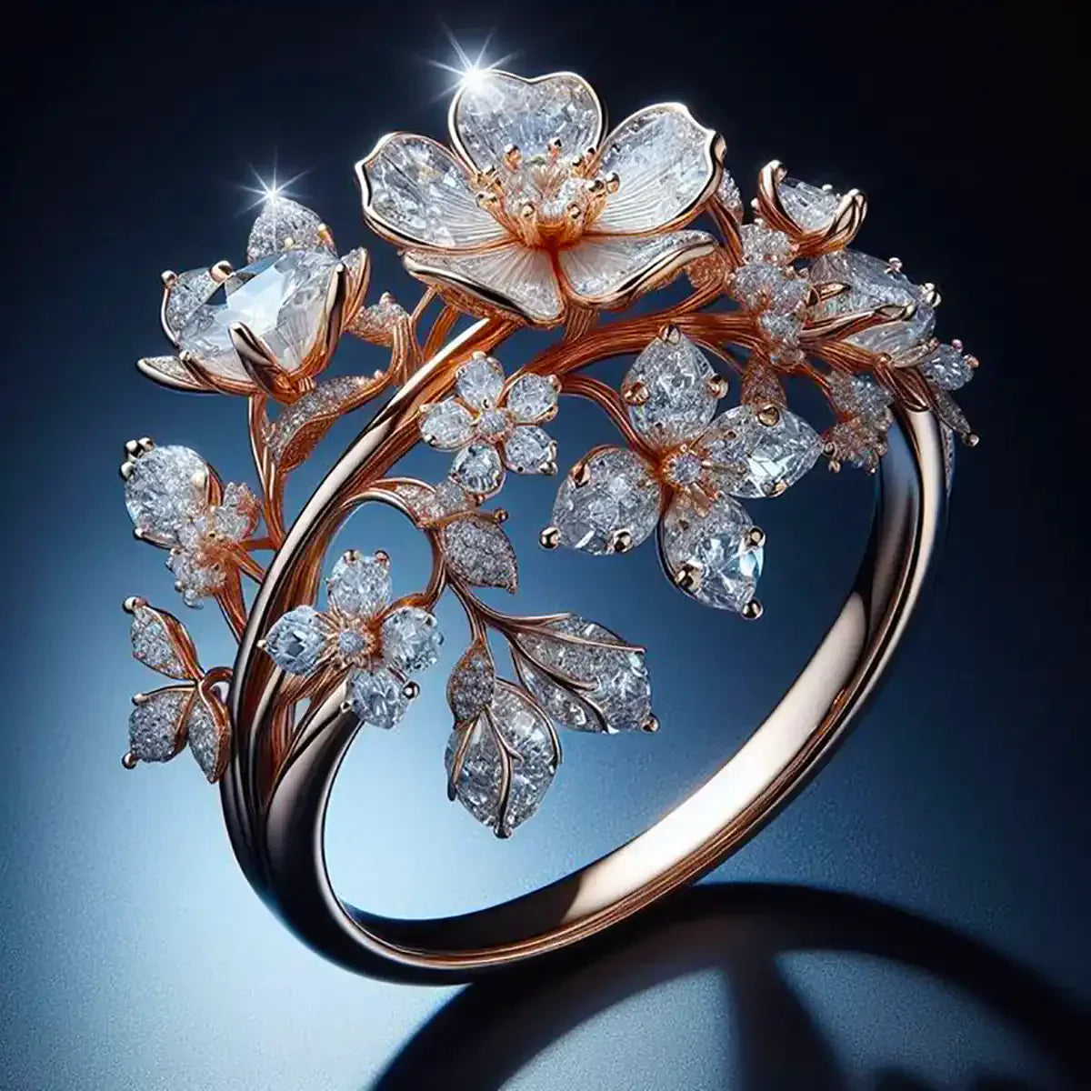 ZEVORA Bright Radiant Bloom Ring – Handmade Rose Gold Floral Jewelry