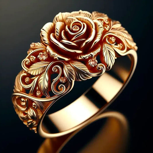 ZEVORA Golden Blossom Ring – 18K Rose Gold Floral Statement Ring
