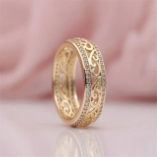 ZEVORA Shiny Hollow Gold Ring – 16K Gold Open Band Minimalist Ring