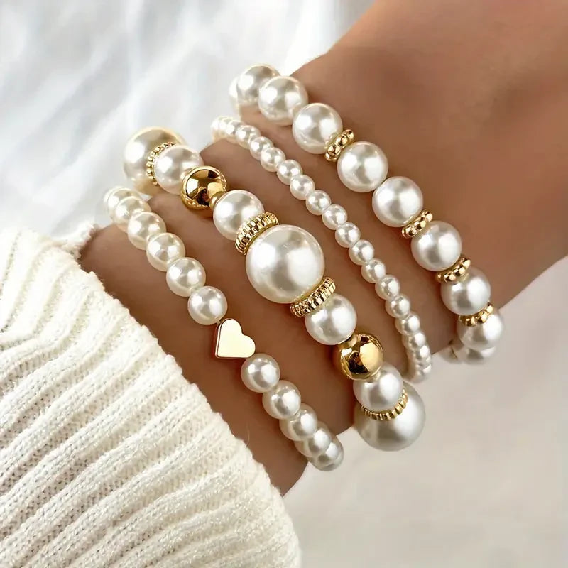 ZEVORA Exquisite Pearl Bracelet Set – Handmade Gold & Pearl Jewelry Set