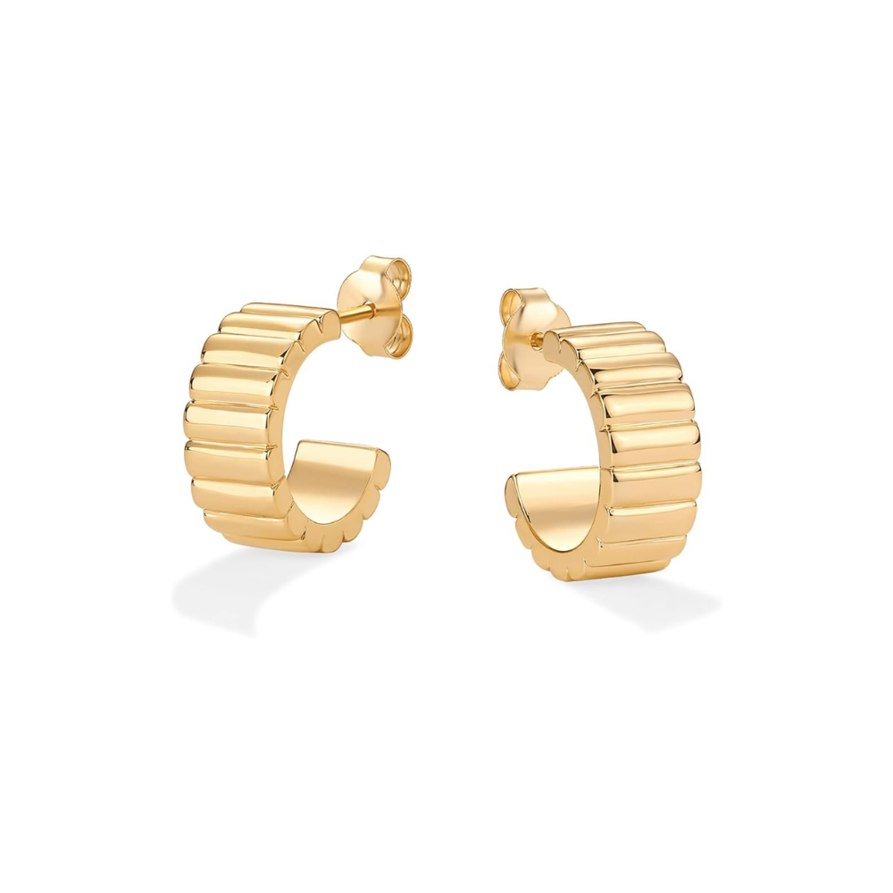 ZEVORA Classic Ridge Earrings – Gold Textured Ridge Drop Earrings