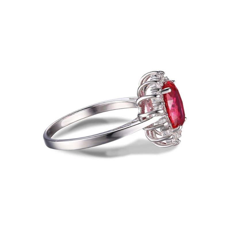 ZEVORA Classic Ruby Halo Ring – Handmade White Gold & Ruby Halo Jewelry