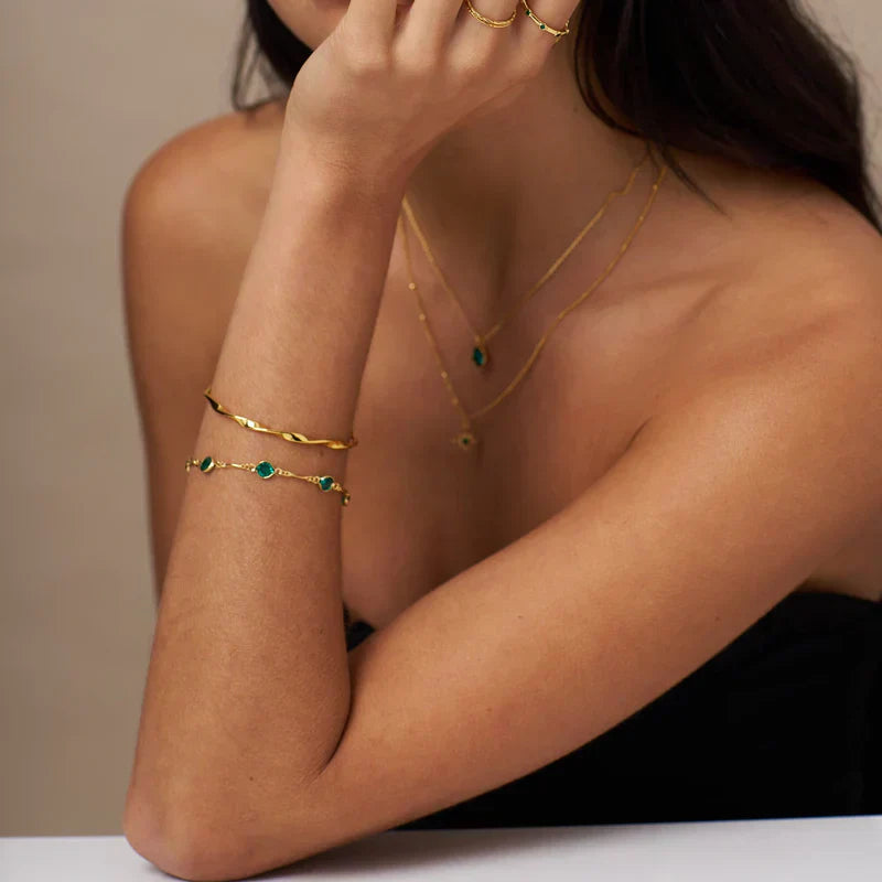 ZEVORA Emerald Link Chain Bracelet – Handmade Gold & Emerald Jewelry