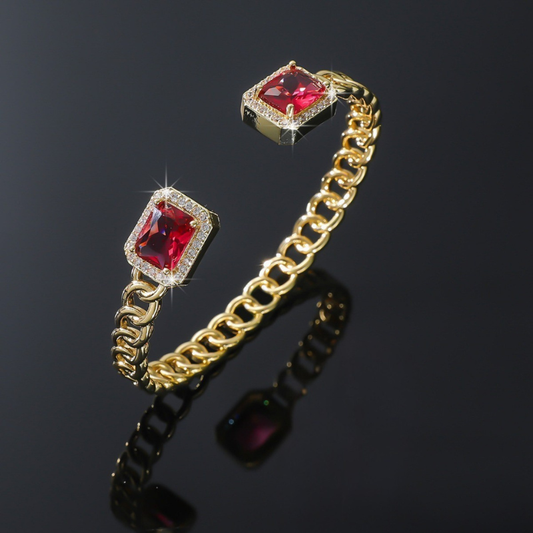 ZEVORA Veloria Ruby Open Bracelet – Handmade Gold & Ruby Jewelry